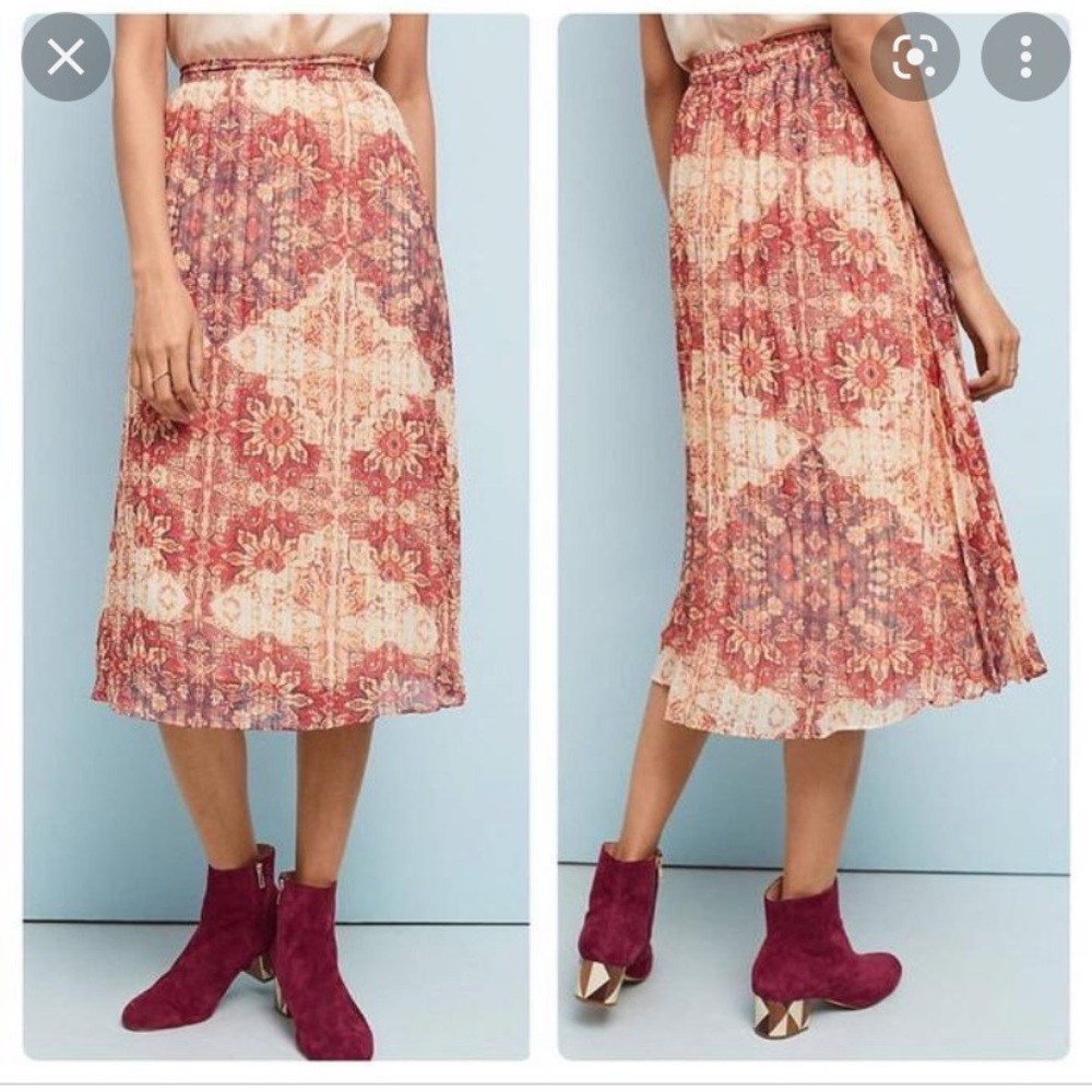 NWOT Anthropologie Akimi Kin Luna print pleated midi skirt, size XS